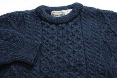 画像3: アイルランド製 aran crafts ケーブル編み ウールニット セーター 緑×ナス紺 ミックス M★フィッシャーマン (3)