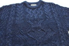 画像3: アイルランド製 aran crafts ケーブル編み ウールニット セーター 薄紺 ミックス M★フィッシャーマン (3)