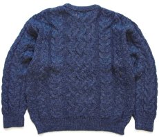 画像2: アイルランド製 aran crafts ケーブル編み ウールニット セーター 薄紺 ミックス M★フィッシャーマン (2)