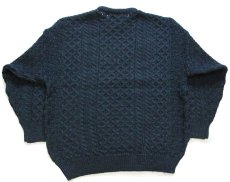 画像2: アイルランド製 aran crafts ケーブル編み ウールニット セーター 緑×ナス紺ミックス XXL★特大 フィッシャーマン (2)