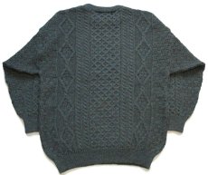 画像2: アイルランド製 aran crafts ケーブル編み ウールニット セーター 緑 ミックス XL★フィッシャーマン (2)