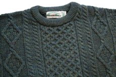 画像3: アイルランド製 aran crafts ケーブル編み ウールニット セーター 緑 ミックス XL★フィッシャーマン (3)