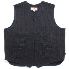 画像1: Woolrichウールリッチ チョークストライプ ノーカラー パチポケ ウールベスト 黒 XL (1)