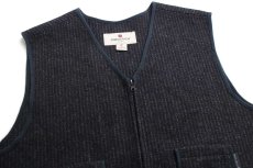 画像3: Woolrichウールリッチ チョークストライプ ノーカラー パチポケ ウールベスト 黒 XL (3)