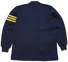 画像2: 50s Allion KNIT ウールニット レタードカーディガン 紺 (2)