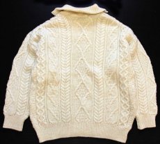 画像2: アイルランド製 aran crafts ケーブル編み ハイネック ハーフジップ ウールニット セーター ナチュラル L★フィッシャーマン (2)