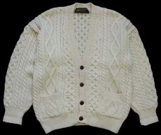 画像1: アイルランド製 COUNTRY knitwear ケーブル編み ウールニット カーディガン ナチュラル 42★フィッシャーマン (1)