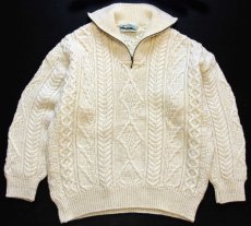 画像1: アイルランド製 aran crafts ケーブル編み ハイネック ハーフジップ ウールニット セーター ナチュラル L★フィッシャーマン (1)