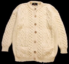 画像1: 英国製 SWEATERS UK ケーブル編み ウールニット カーディガン ナチュラル M★フィッシャーマン (1)