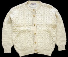 画像1: スコットランド製 Moffat Woollens ケーブル編み ウールニット カーディガン ナチュラル L★フィッシャーマン (1)