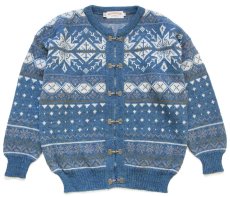 画像1: 英国製 JAMES PRINGLE WEAVERS 雪柄 ノルディック柄 ウールニット カーディガン M (1)