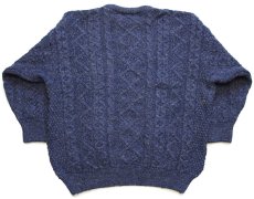 画像2: アイルランド製 Clady Knit ケーブル編み ネップ入り ウール ハンドニット セーター 薄紺★フィッシャーマン (2)