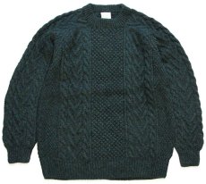 画像1: アイルランド製 Carraig Donn ケーブル編み ウール ハンドニット セーター 深緑 ミックス★フィッシャーマン (1)