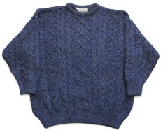 画像1: アイルランド製 Clady Knit ケーブル編み ネップ入り ウール ハンドニット セーター 薄紺★フィッシャーマン (1)