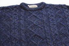 画像3: アイルランド製 Clady Knit ケーブル編み ネップ入り ウール ハンドニット セーター 薄紺★フィッシャーマン (3)