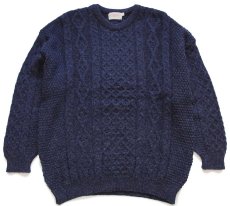 画像1: アイルランド製 ARAN ISLANDS KNITWEAR ケーブル編み ウール ハンドニット セーター 紺 XXL★特大 フィッシャーマン (1)