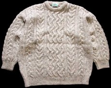 画像1: アイルランド製 aran crafts ケーブル編み ネップ入り ウールニット セーター グレーベージュ XL★フィッシャーマン (1)