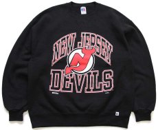 画像1: 90s USA製 RUSSELLラッセル NHL NEW JERSEY DEVILS 前V スウェット 黒 L (1)