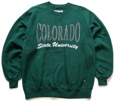 画像1: 90s USA製 RUSSELLラッセル COLORADO State University ペンキ飛び 前V スウェット 緑 XL (1)