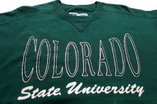 画像3: 90s USA製 RUSSELLラッセル COLORADO State University ペンキ飛び 前V スウェット 緑 XL (3)