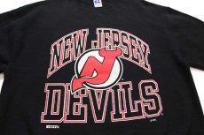 画像3: 90s USA製 RUSSELLラッセル NHL NEW JERSEY DEVILS 前V スウェット 黒 L (3)