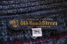 画像4: ビンテージ 英国製 Old Bond Street チェック ショールカラー エルボーパッチ付き ウールニット カーディガン XL (4)