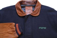 画像3: 90s USA製 Golden Bear PEPSI ペプシ 刺繍 マルチカラー メルトン ウール ヌバック レザー 袖革スタジャン XL (3)