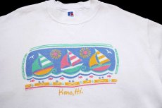 画像3: 80s USA製 RUSSELLラッセル ヨット Kona,Hi. アート 染み込みプリント 前V スウェット 白 L (3)