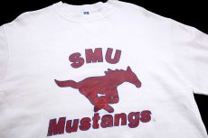 画像3: 80s USA製 RUSSELLラッセル SMU Mustangs ホース 前V スウェット 白 L (3)