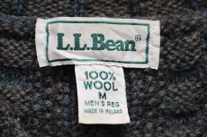 画像4: 90s アイルランド製 L.L.Bean 編み柄 切り替え ウールニット セーター 緑×紫 ミックス M (4)