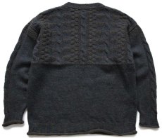 画像2: 90s アイルランド製 L.L.Bean 編み柄 切り替え ウールニット セーター 緑×紫 ミックス M (2)