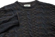 画像3: 90s アイルランド製 L.L.Bean 編み柄 切り替え ウールニット セーター 緑×紫 ミックス M (3)