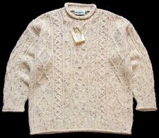 画像1: デッドストック★アイルランド製 aran crafts ロールネック ケーブル編み ネップ入り ウールニット セーター ナチュラル★フィッシャーマン (1)