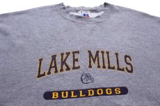 画像3: 90s メキシコ製 RUSSELLラッセル LAKE MILLS BULLDOGS ブルドッグ マスコット 前V スウェット 杢グレー XL (3)