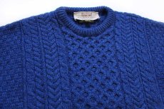 画像3: アイルランド製 ARAN SWEATER MARKET ケーブル編み メリノウールニット セーター 青 ミックス L★フィッシャーマン (3)