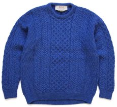 画像1: アイルランド製 ARAN SWEATER MARKET ケーブル編み メリノウールニット セーター 青 ミックス L★フィッシャーマン (1)