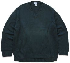 画像1: 00s L.L.Bean 無地 Vネック コットンニット セーター 緑 XXL-T★特大 (1)