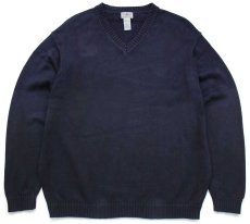 画像1: L.L.Bean 無地 Vネック コットンニット セーター 濃紺 XL-R (1)