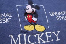 画像4: 00s Disneyディズニー MICKEY ミッキー マウス 刺繍 モックネック エルボーパッチ ツートン スウェット ブルーグレー×グレーベージュ (4)