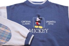 画像3: 00s Disneyディズニー MICKEY ミッキー マウス 刺繍 モックネック エルボーパッチ ツートン スウェット ブルーグレー×グレーベージュ (3)