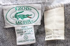 画像4: 90s USA製 IZOD LACOSTE ラコステ ワンポイント パール編み アクリルニット カーディガン グレー XL (4)