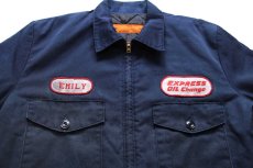 画像3: 80s USA製 RED KAPレッドキャップ EXPRESS OIL Change パッチ付き キルティングライナー ワークジャケット 紺 M (3)