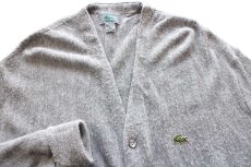 画像3: 90s USA製 IZOD LACOSTE ラコステ ワンポイント パール編み アクリルニット カーディガン グレー XL (3)