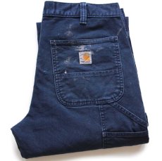 画像1: carharttカーハート RUGGED FLEX RELAXED FIT ペンキ飛び ストレッチ ダック地 ペインターパンツ 紺 w33 L32 (1)