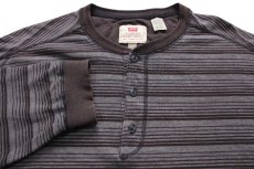 画像4: 90s USA製 Levi'sリーバイス ランダムボーダー ヘンリーネック 長袖Tシャツ グレー XL (4)