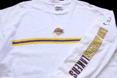 画像3: 90s USA製 NIKEナイキ NBA LOS ANGELES LAKERS レイカーズ パッチ&袖プリント コットン 長袖Tシャツ 白 L (3)