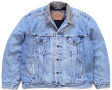 画像1: 90s Levi'sリーバイス 70602 チェック ネルライナー ダメージ デニムジャケット 4ポケット XXL★特大 ユーロ (1)