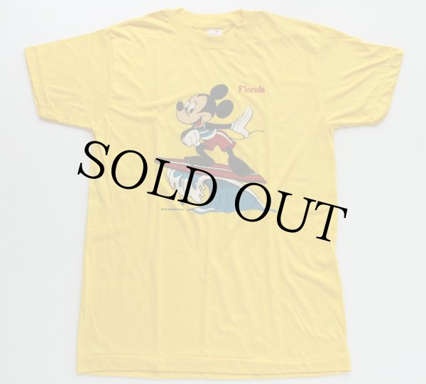 デッドストック☆80s USA製 ミッキー マウス サーフ Tシャツ 黄 L 