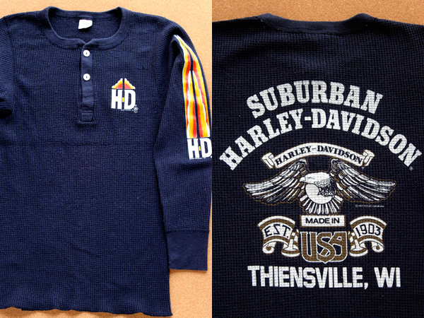 60'ｓ Harley-Davidson ハーレー サーマルシャツ 袖リブ長 - トップス