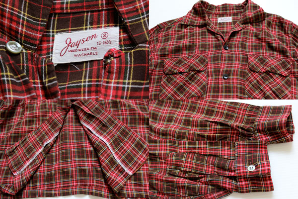 50s Jayson チェック レーヨン オープンカラーシャツ - Sixpacjoe Web Shop